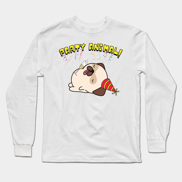 Party Animal Drunk Pug Long Sleeve T-Shirt by Pet Station